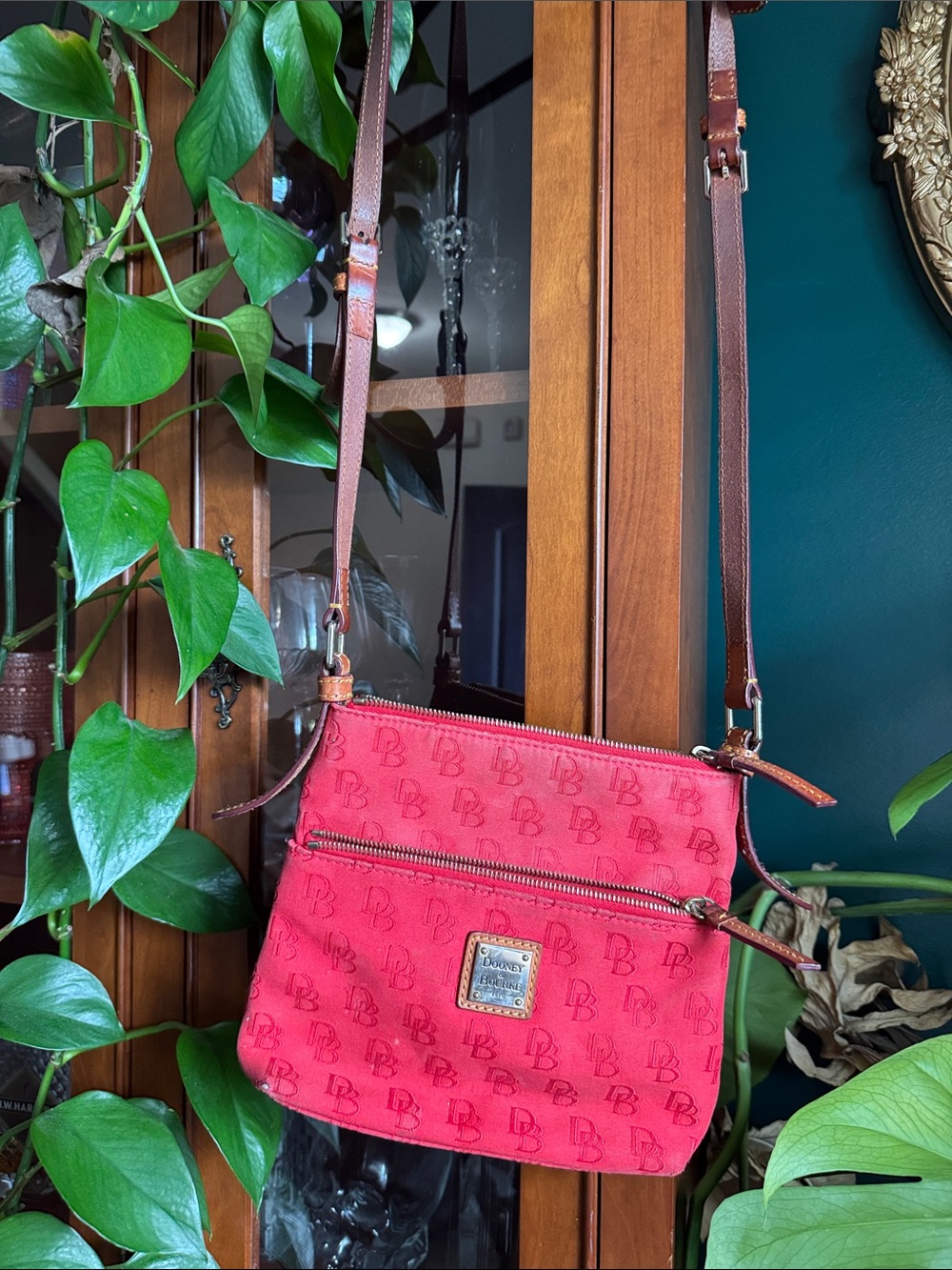 Dooney & Bourke Red Crossbody with Brown Strap